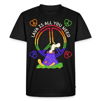 Symbole de paix, signe de paix avec volcan, jeu de mots - T-shirt Premium bio Homme - noir - Devant - Nico (187cm)
