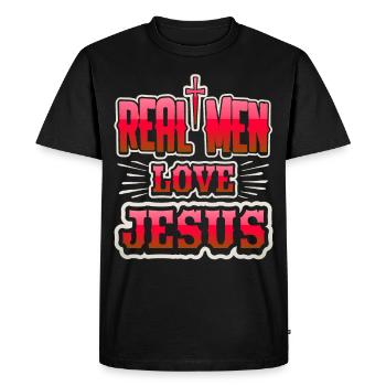 Jésus-Christ, disant que les vrais hommes aiment Jésus - T-shirt Premium bio Homme - noir - Devant - Nico (187cm)