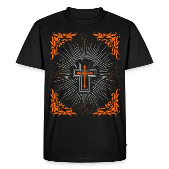 Croix du Christ, Jésus-Christ Ornement baroque - T-shirt Premium bio Homme - noir - Devant - Nico (187cm)