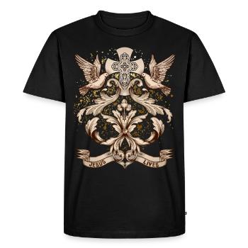 Croix du Christ, Jésus-Christ avec des colombes de la paix - T-shirt Premium bio Homme - noir - Devant - Nico (187cm)