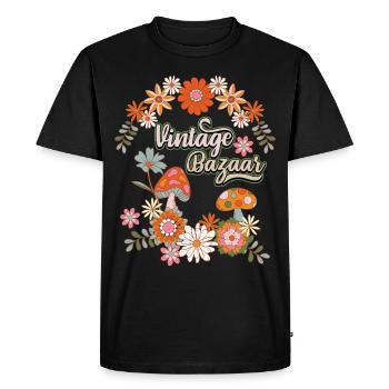 Flower Power Design 1970's, 70's Floral - Men's Premium Organic T-Shirt - black - Front - Nico (187cm)