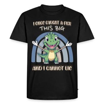 Dino Angler, Fishing, Funny Comic Dinosaur - Men's Premium Organic T-Shirt - black - Front - Nico (187cm)