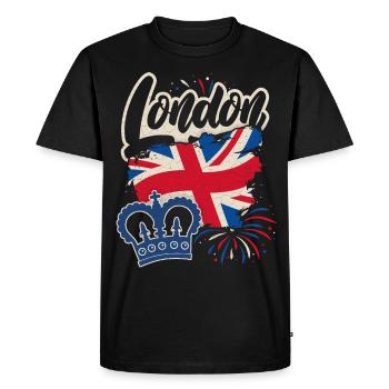 Londres, Angleterre, Grande-Bretagne drapeau et couronne - T-shirt Premium bio Homme - noir - Devant - Nico (187cm)