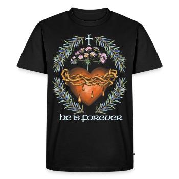 Jésus, Jésus-Christ, Cœur avec couronne d’épines - T-shirt Premium bio Homme - noir - Devant - Nico (187cm)