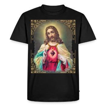 Vintage Jesus Christ with Flaming Heart - Men's Premium Organic T-Shirt - black - Front - Nico (187cm)