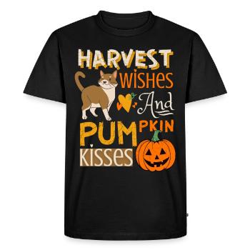 Récolte d’automne avec citrouille et chat rigolo - T-shirt Premium bio Homme - noir - Devant - Nico (187cm)