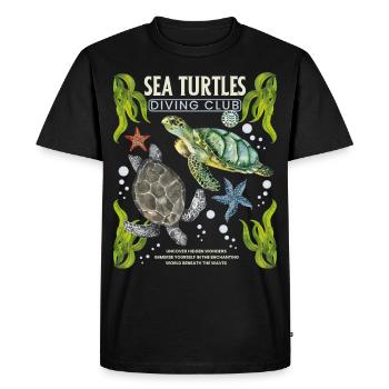 Ecole de plongée avec tortue de mer, tortues de mer - T-shirt Premium bio Homme - noir - Devant - Nico (187cm)