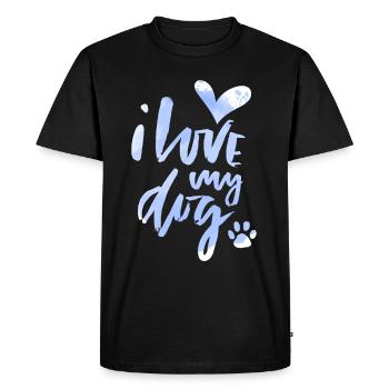 Chien, je-aime-mon-chien, chien-maman, chien-papa disant - T-shirt Premium bio Homme - noir - Devant - Nico (187cm)