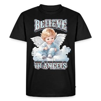 Bébé ange sur le nuage, drôle d’ange disant - T-shirt Premium bio Homme - noir - Devant - Nico (187cm)