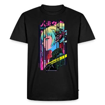 Woman cyberpunk Géométrique rose bleu japon - T-shirt Premium bio Homme - noir - Devant - Nico (187cm)