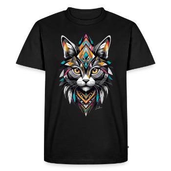 Chat géométrique tribal - T-shirt Premium bio Homme - noir - Devant - Nico (187cm)