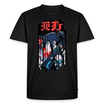 Ver.1 - Cyborg Japan blue kanji - Men's Premium Organic T-Shirt - black - Front - Nico (187cm)