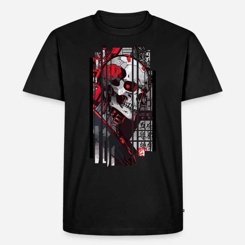 Cyborg Schädel Kanji - Männer Premium Bio T-Shirt - Schwarz