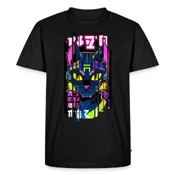 Ver.1 - Cyborg chat néon kanji - T-shirt Premium bio Homme - noir - Devant - Nico (187cm)