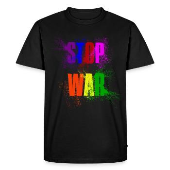STOP WAR – NO WAR - PEACE in rainbow colours - Men's Premium Organic T-Shirt - black - Front - Nico (187cm)