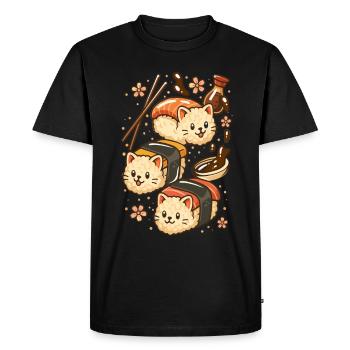 Chat sushis - T-shirt Premium bio Homme - noir - Devant - Nico (187cm)