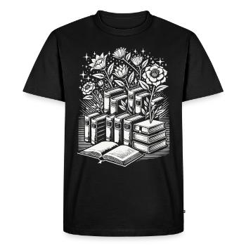 Retro Book Lover Floral Book Design in - Men's Premium Organic T-Shirt - black - Front - Nico (187cm)