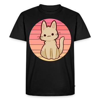 Chat anime au coucher du soleil - T-shirt Premium bio Homme - noir - Devant - Nico (187cm)