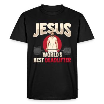Jesus Weightlifter - Men's Premium Organic T-Shirt - black - Front - Nico (187cm)