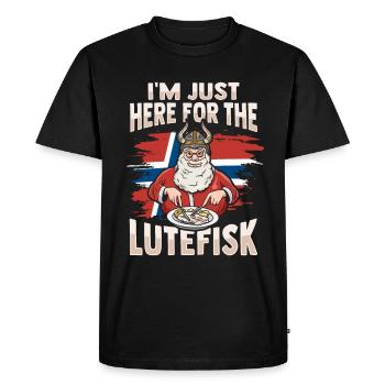 Je ne suis là que pour le Lutefisk - T-shirt Premium bio Homme - noir - Devant - Nico (187cm)