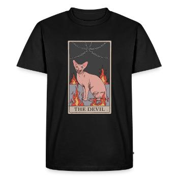 Conception de carte de tarot de diable de chat sans poils - T-shirt Premium bio Homme - noir - Devant - Nico (187cm)