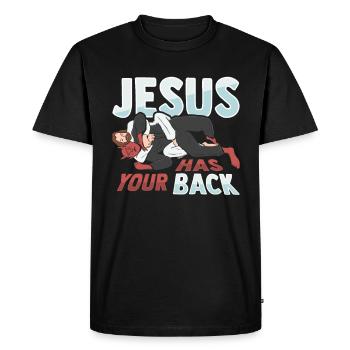 Jesus has your back Design for God Beli - Men's Premium Organic T-Shirt - black - Front - Nico (187cm)