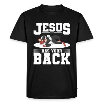 Jesus has your back Design for God Beli - Men's Premium Organic T-Shirt - black - Front - Nico (187cm)