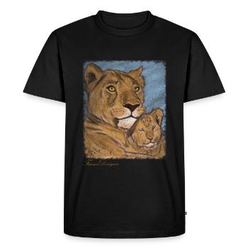 Lion Mother Lioness Lioness with Child Lion Cub Vintage Art - Men's Premium Organic T-Shirt - black - Front - Nico (187cm)