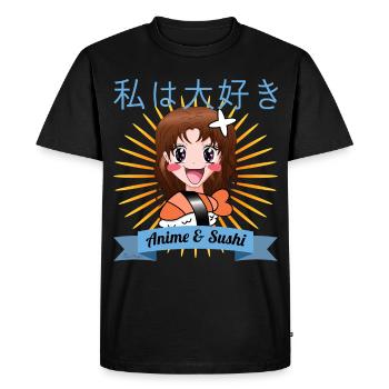 I love anime and sushi, Japanese manga comic - Men's Premium Organic T-Shirt - black - Front - Nico (187cm)