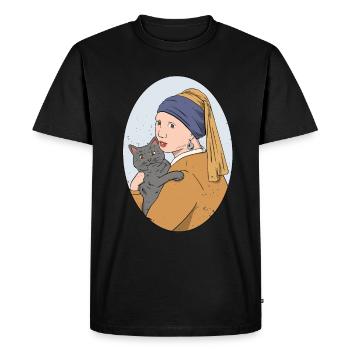 Histoire de l’art Arts visuels Vermeer Fille Chat - T-shirt Premium bio Homme - noir - Devant - Nico (187cm)