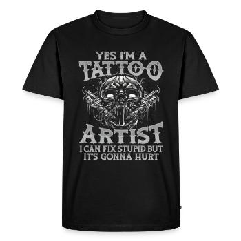Conception de tatouage de crâne pour studio de tatouage - T-shirt Premium bio Homme - noir - Devant - Nico (187cm)