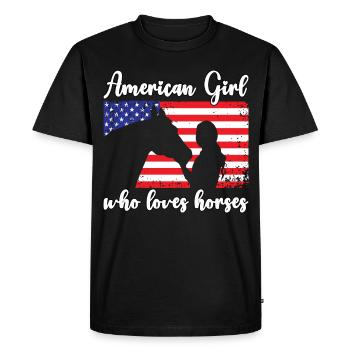 Fille américaine qui aime les chevaux arabes - T-shirt Premium bio Homme - noir - Devant - Nico (187cm)