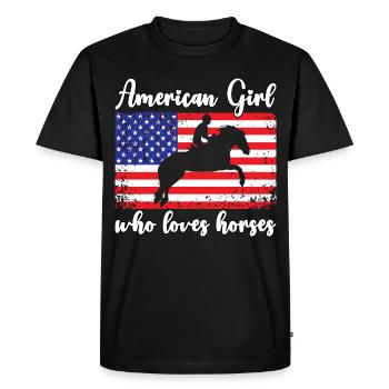 Fille américaine qui aime les chevaux arabes - T-shirt Premium bio Homme - noir - Devant - Nico (187cm)