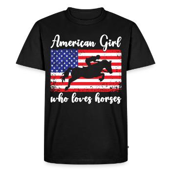 Fille américaine qui aime les chevaux arabes - T-shirt Premium bio Homme - noir - Devant - Nico (187cm)