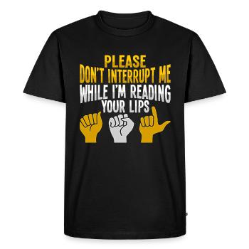 ASL Gestes de la main Sensibilisation à la perte auditive sourde - T-shirt Premium bio Homme - noir - Devant - Nico (187cm)
