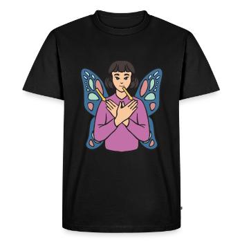 Butterfly ASL Hand Gesture Deaf - Men's Premium Organic T-Shirt - black - Front - Nico (187cm)