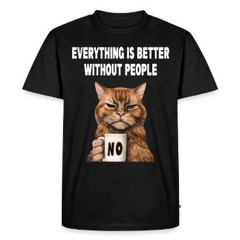 Better without people Grumpy Funny Cat - Men's Premium Organic T-Shirt - black - Front - Nico (187cm)