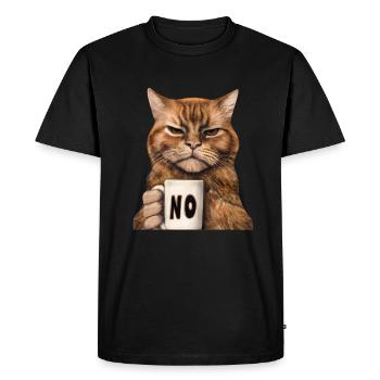 Chat grincheux et drôle avec une tasse de café dit non - T-shirt Premium bio Homme - noir - Devant - Nico (187cm)