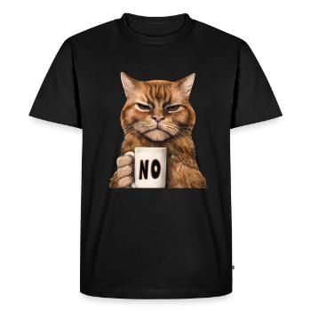 Chat grincheux et drôle avec une tasse de café dit non - T-shirt Premium bio Homme - noir - Devant - Nico (187cm)