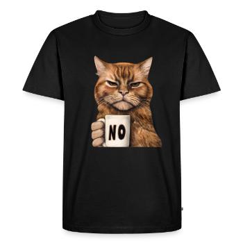 Chat grincheux et drôle avec une tasse de café dit non - T-shirt Premium bio Homme - noir - Devant - Nico (187cm)