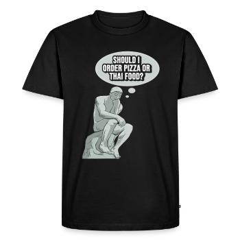 Thinker Statue Pizza Design for a Philosopher - Men's Premium Organic T-Shirt - black - Front - Nico (187cm)