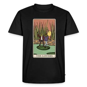Cottagecore Frog Tarot Card "The Lovers" for a - Men's Premium Organic T-Shirt - black - Front - Nico (187cm)