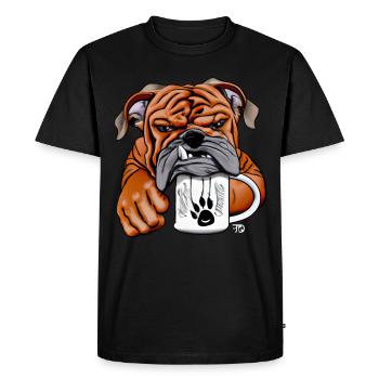 Sleepy Bulldog with Cup of Morning Grouch - Men's Premium Organic T-Shirt - black - Front - Nico (187cm)
