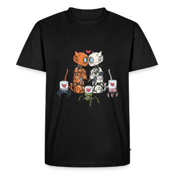 Robot and cat couple in love - Men's Premium Organic T-Shirt - black - Front - Nico (187cm)