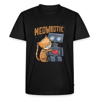 Robot cat couple in love "Meowbotic" - Men's Premium Organic T-Shirt - black - Front - Nico (187cm)