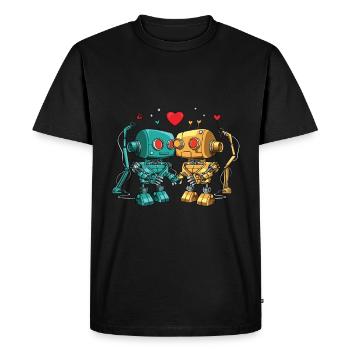 Robots in love for a robot engineer - Men's Premium Organic T-Shirt - black - Front - Nico (187cm)