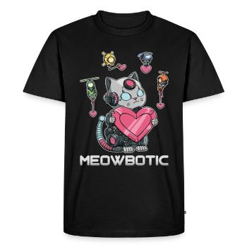 Robot Cat Love - Men's Premium Organic T-Shirt - black - Front - Nico (187cm)
