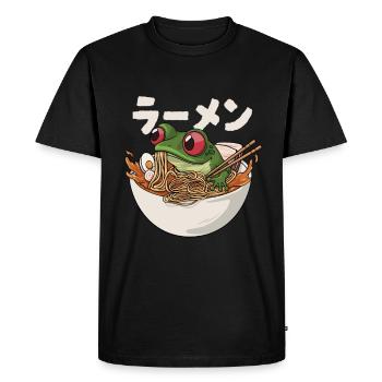 Frog eats Japanese ramen soup - Men's Premium Organic T-Shirt - black - Front - Nico (187cm)