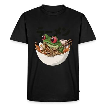 Frog eats Japanese ramen soup - Men's Premium Organic T-Shirt - black - Front - Nico (187cm)