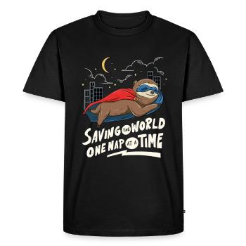 Conception de super-héros paresseux pour dormir - T-shirt Premium bio Homme - noir - Devant - Nico (187cm)